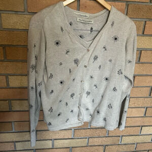 David Brooks Vintage Floral Knitted Cardigan & Tank Set Size M Linen Knit